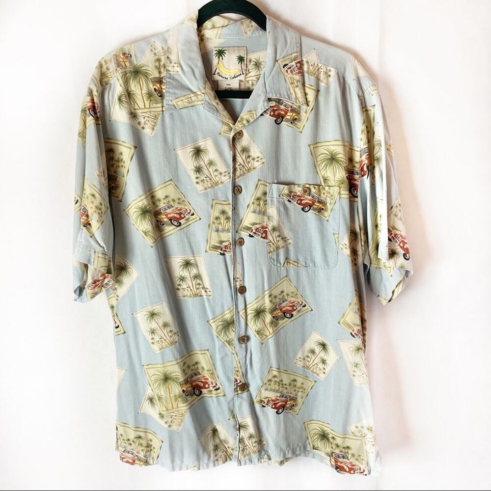 Banana Cabana Classic Car Silk Shirt Size Large